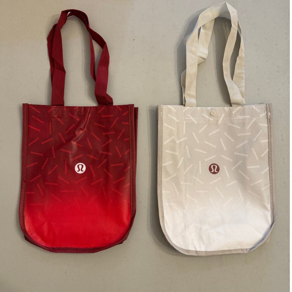 Lululemon Reusable Shopping Gift Bags Mini Tote Lot of 2 With Logo 2024 Holiday